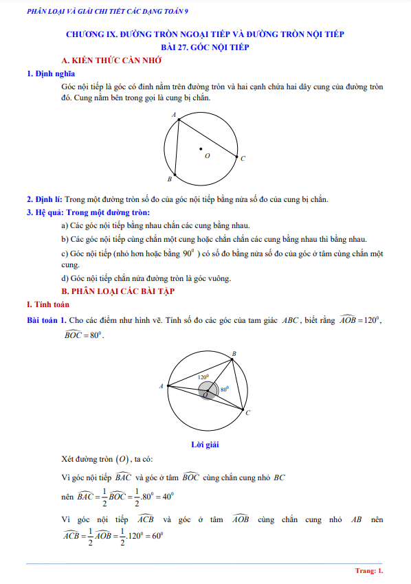các dạng toán đường tròn ngoại tiếp và đường tròn nội tiếp toán 9