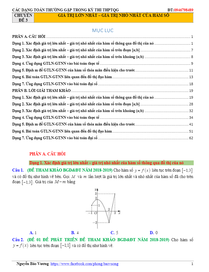 các dạng toán gtln – gtnn của hàm số thường gặp trong kỳ thi thptqg