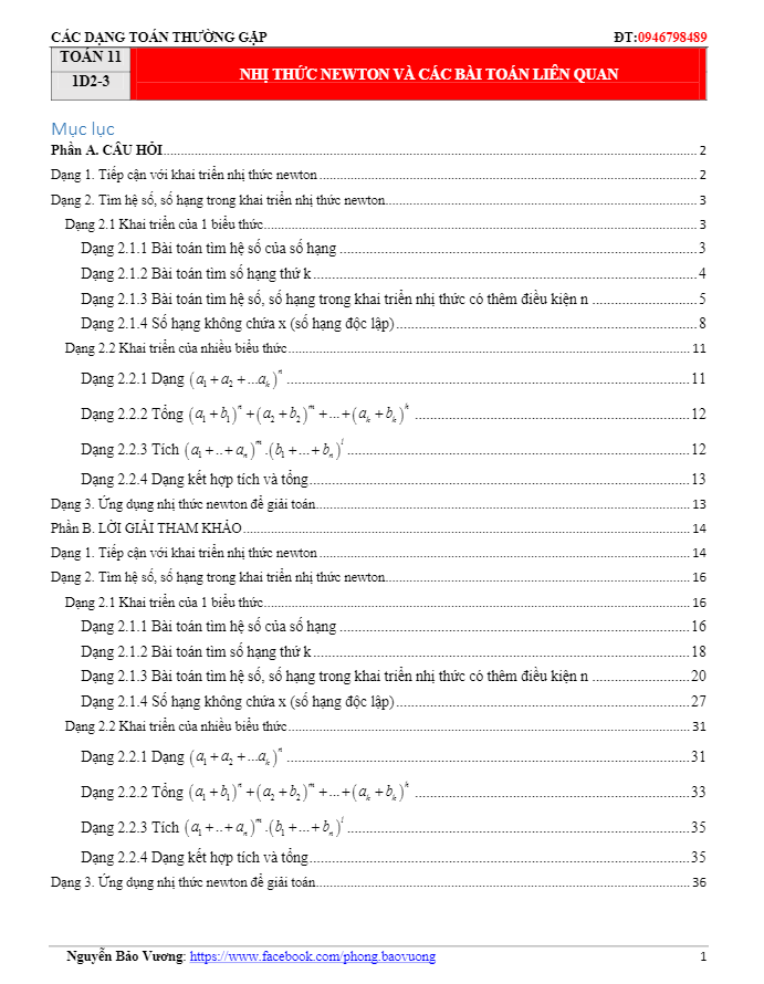 các dạng toán nhị thức newton và các bài toán liên quan