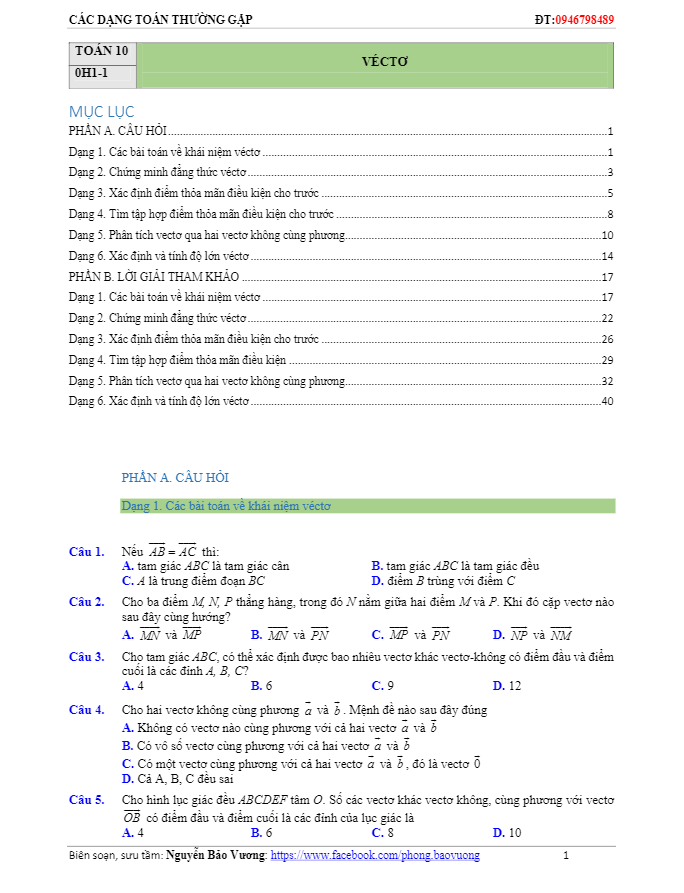các dạng toán vectơ thường gặp – nguyễn bảo vương