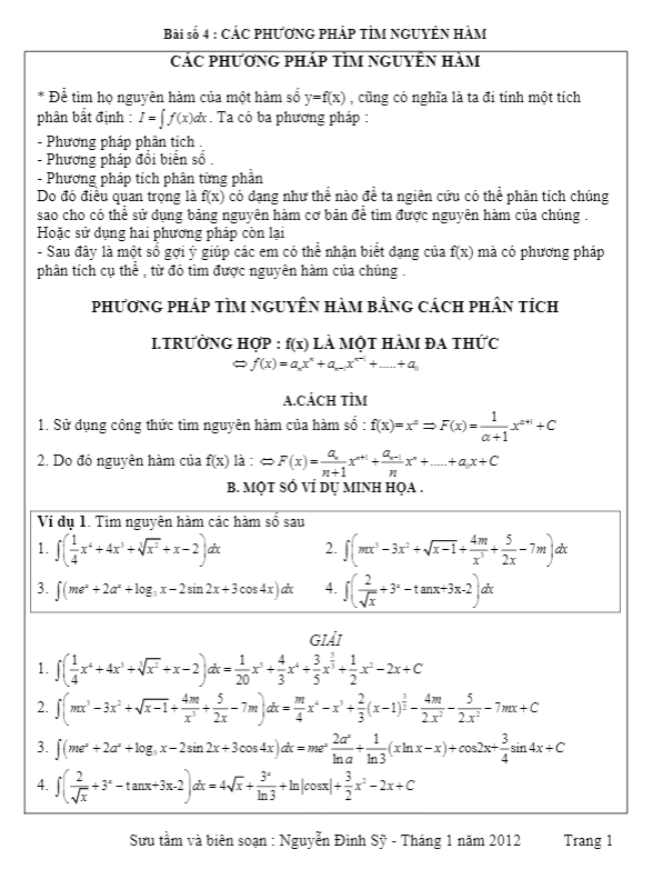 các phương pháp tìm nguyên hàm – nguyễn đình sỹ