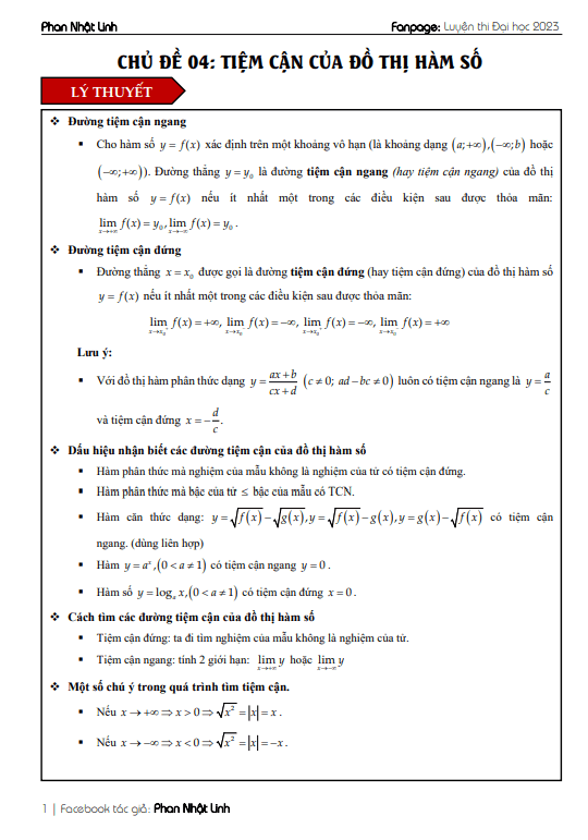 chủ đề tiệm cận của đồ thị hàm số ôn thi tốt nghiệp thpt môn toán
