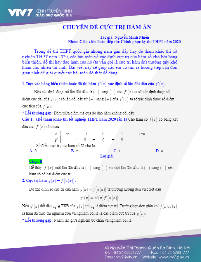 chuyên đề cực trị hàm ẩn – nguyễn minh nhiên