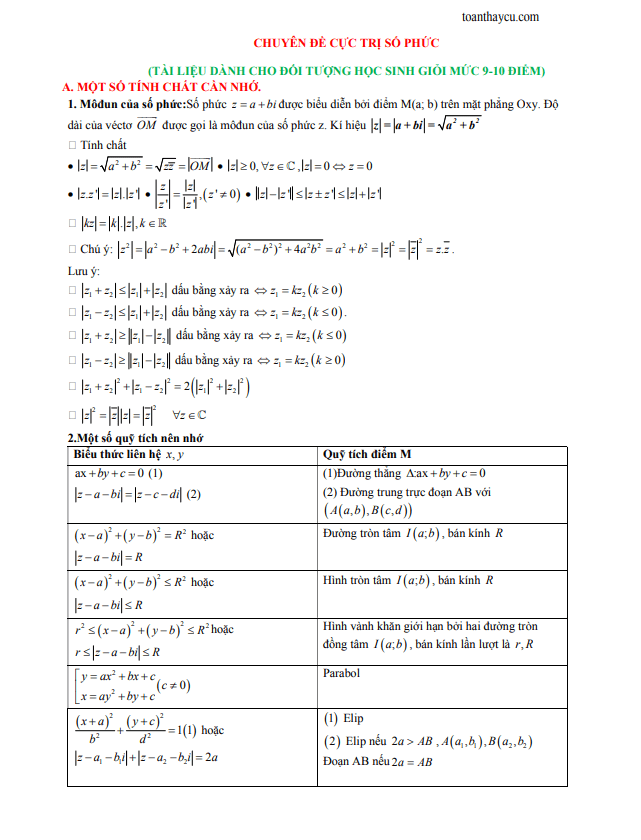 chuyên đề cực trị số phức