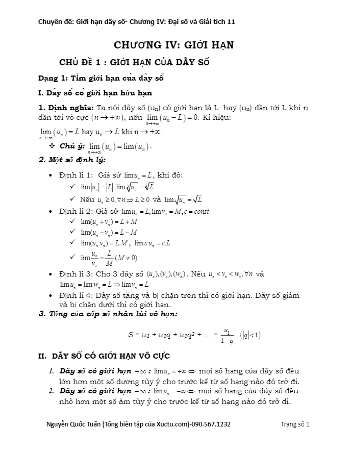 chuyên đề giới hạn của dãy số – nguyễn quốc tuấn