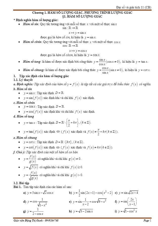 chuyên đề hàm số lượng giác và phương trình lượng giác – đặng thị oanh