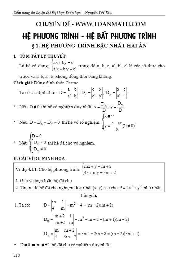 chuyên đề hệ phương trình – hệ bất phương trình – nguyễn tất thu