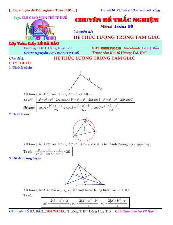 chuyên đề hệ thức lượng trong tam giác – lê bá bảo