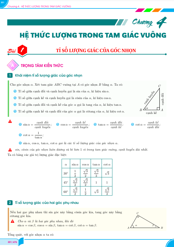 chuyên đề hệ thức lượng trong tam giác vuông toán 9 chân trời sáng tạo