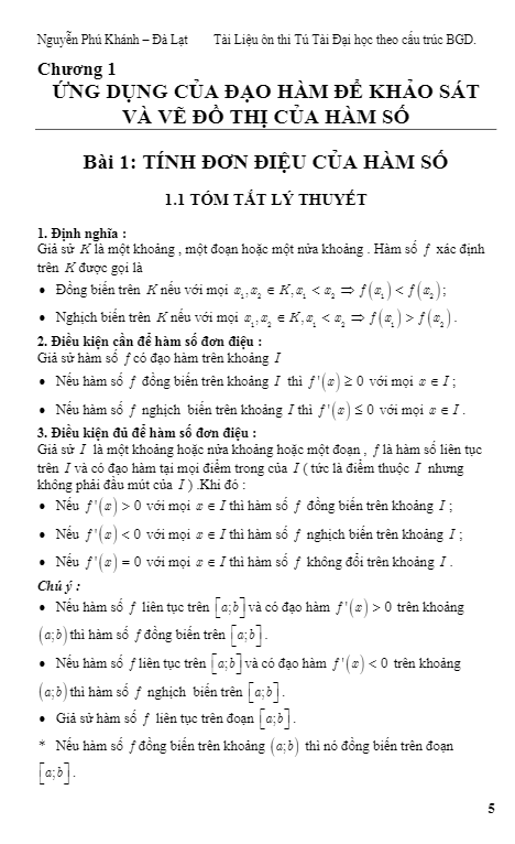 chuyên đề khảo sát hàm số – nguyễn phú khánh