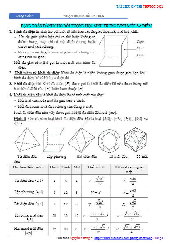 chuyên đề khối đa diện và thể tích khối đa diện ôn thi thpt 2021 – nguyễn bảo vương