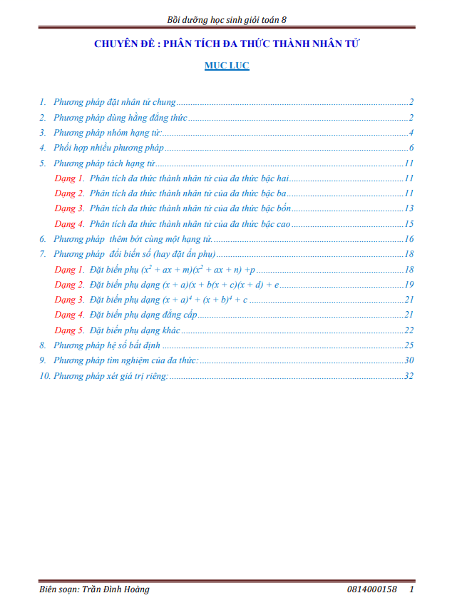 chuyên đề phân tích đa thức thành nhân tử bồi dưỡng học sinh giỏi toán 8