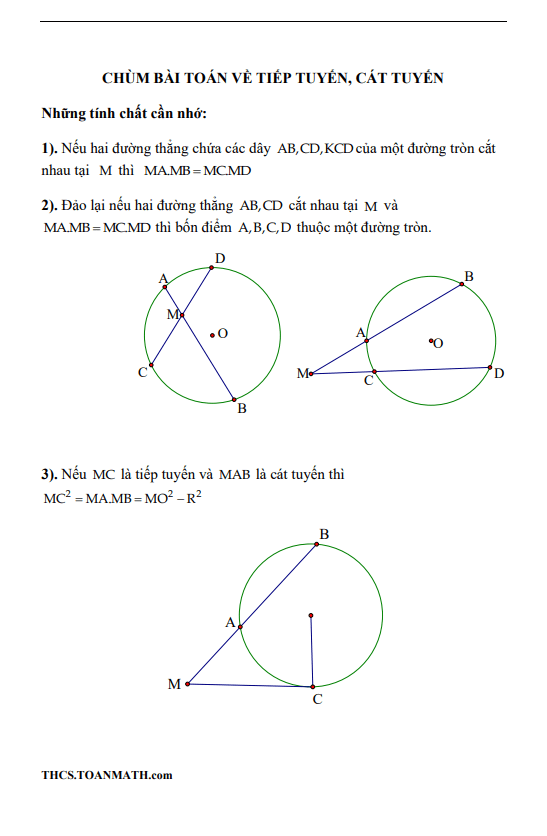 chuyên đề tiếp tuyến, cát tuyến ôn thi vào lớp 10