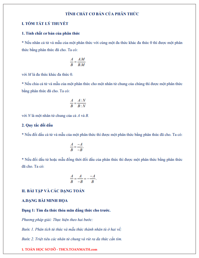 chuyên đề tính chất cơ bản của phân thức