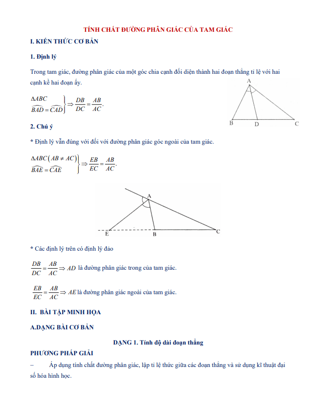 chuyên đề tính chất đường phân giác của tam giác