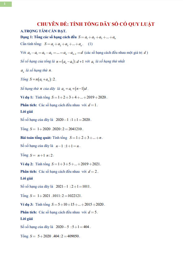 chuyên đề tính tổng dãy số có quy luật