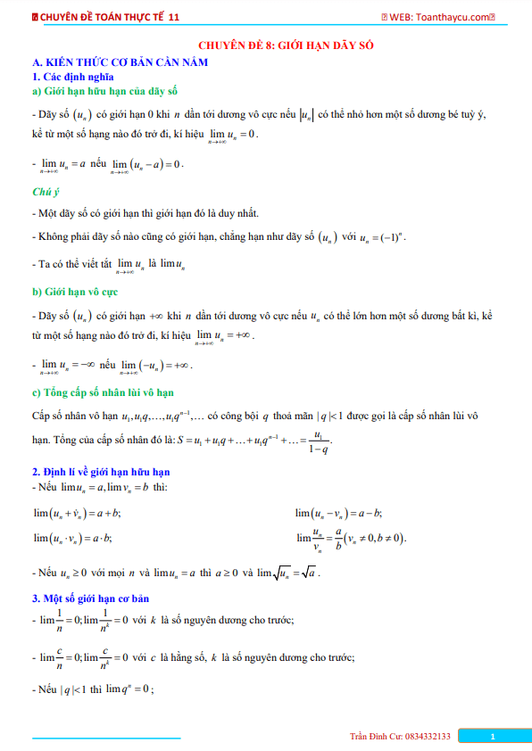 chuyên đề toán thực tế giới hạn và hàm số liên tục toán 11