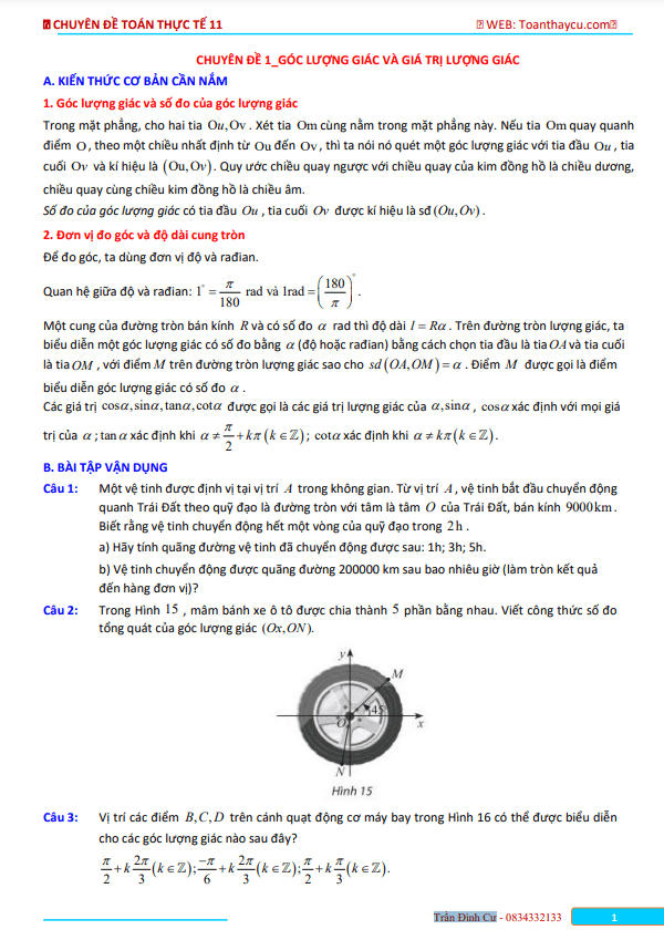 chuyên đề toán thực tế hàm số lượng giác và phương trình lượng giác toán 11