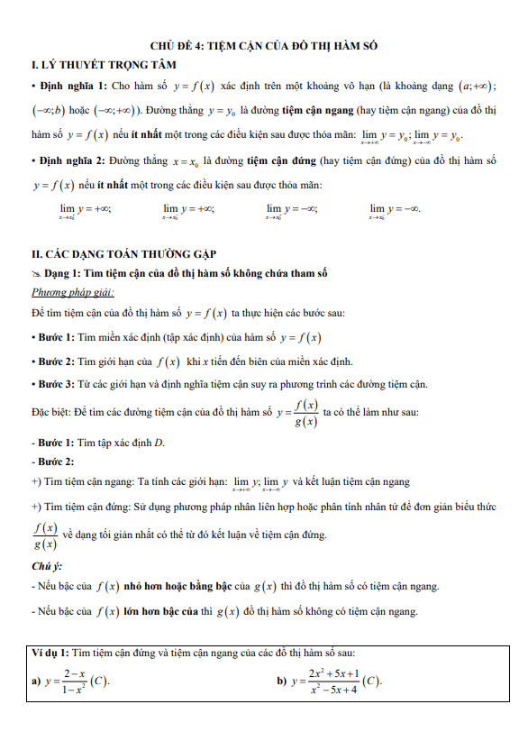 chuyên đề trắc nghiệm đường tiệm cận của đồ thị hàm số