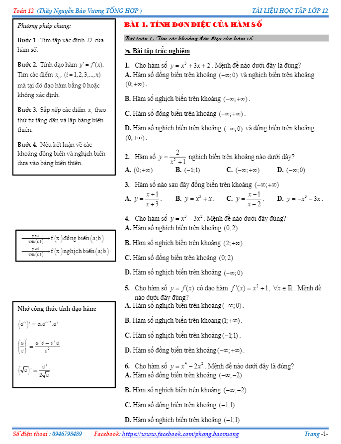 chuyên đề trắc nghiệm hàm số (2019) – nguyễn bảo vương