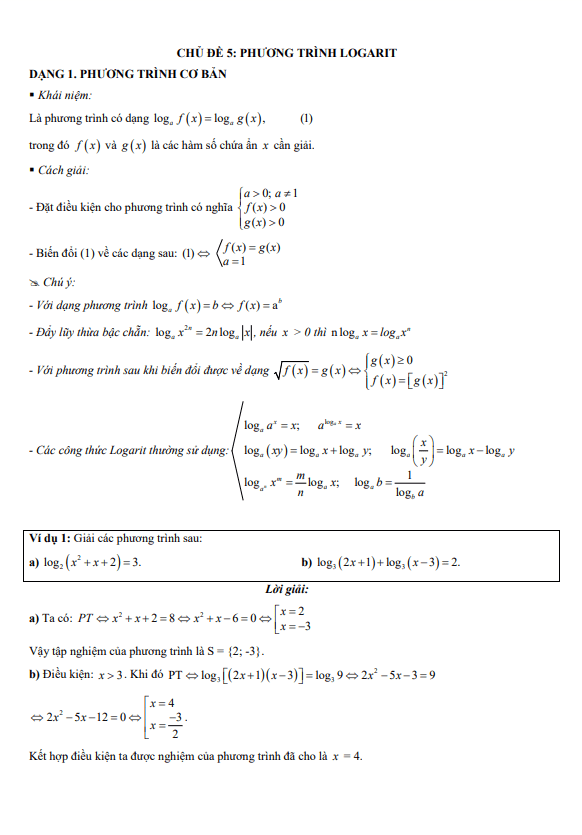chuyên đề trắc nghiệm phương trình logarit