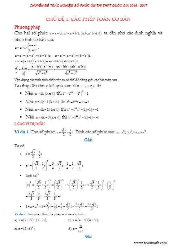 chuyên đề trắc nghiệm số phức – phạm văn huy