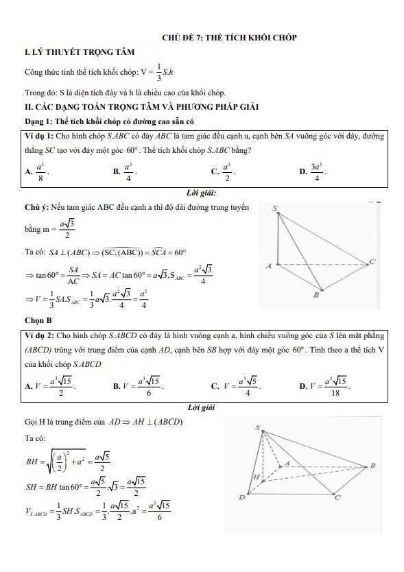 chuyên đề trắc nghiệm thể tích khối chóp