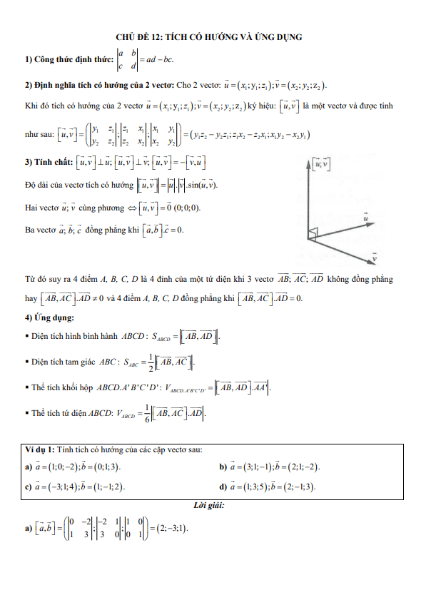 chuyên đề trắc nghiệm tích có hướng của hai vectơ và ứng dụng