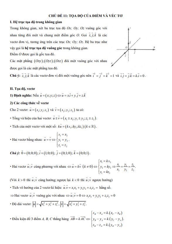 chuyên đề trắc nghiệm tọa độ của điểm và véctơ