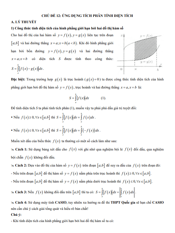chuyên đề trắc nghiệm ứng dụng tích phân tính diện tích