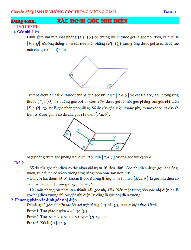 dạng toán xác định góc nhị diện toán 11