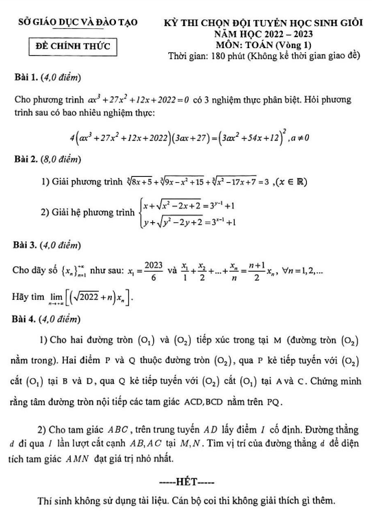 đề chọn đội tuyển hsg môn toán năm 2022 – 2023 sở gd&đt đắk nông