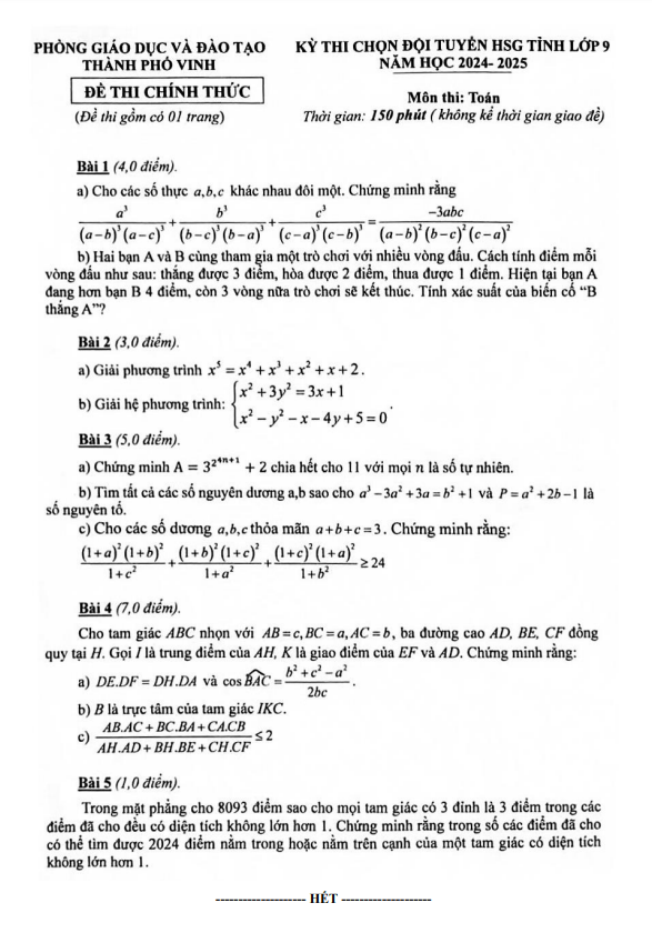 đề chọn đội tuyển hsg tỉnh toán 9 năm 2024 – 2025 phòng gd&đt vinh – nghệ an