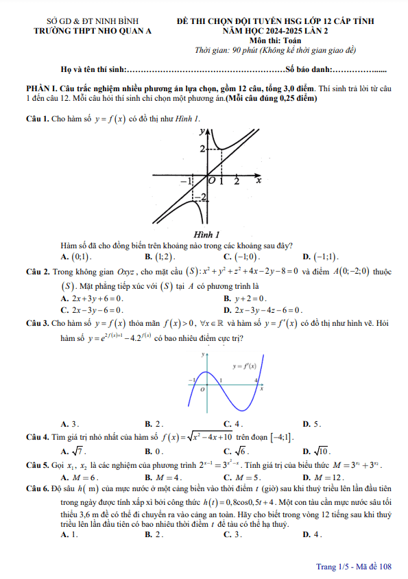 đề chọn đội tuyển hsg toán 12 lần 2 năm 2024 – 2025 trường nho quan a – ninh bình