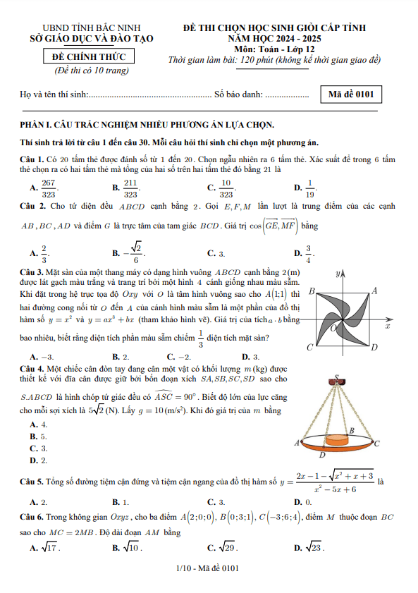 đề chọn học sinh giỏi tỉnh toán 12 năm 2024 – 2025 sở gd&đt bắc ninh