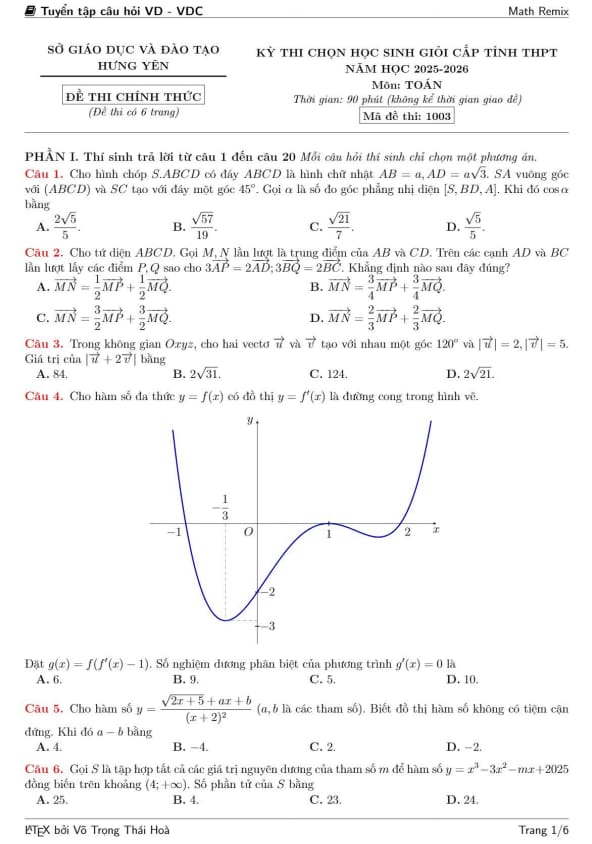 đề chọn học sinh giỏi tỉnh toán thpt năm 2025 – 2026 sở gd&đt hưng yên