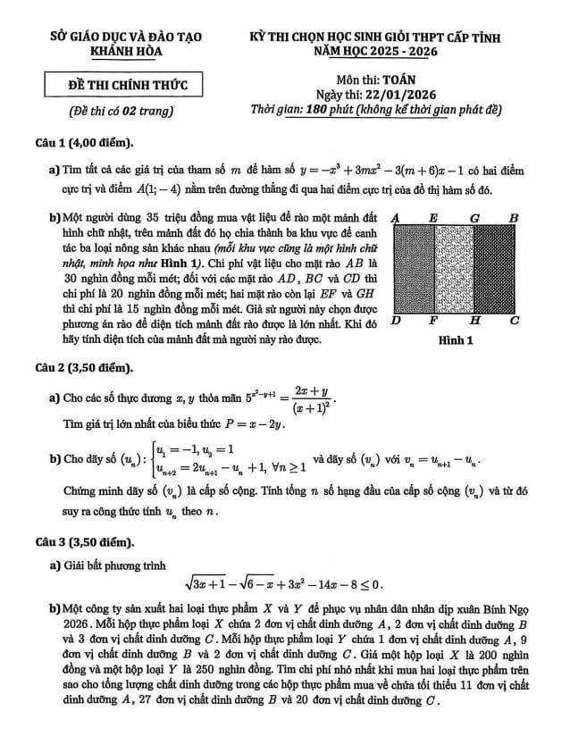 đề chọn học sinh giỏi tỉnh toán thpt năm 2025 – 2026 sở gd&đt khánh hòa