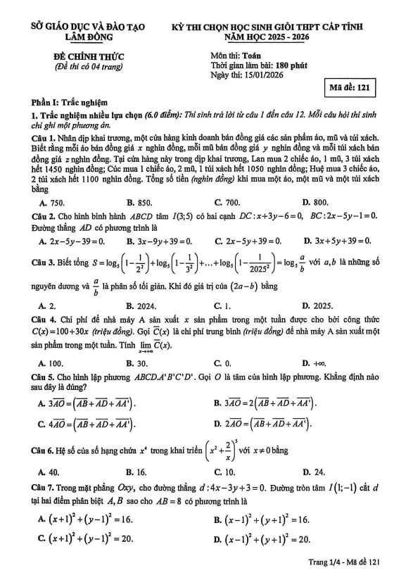 đề chọn học sinh giỏi tỉnh toán thpt năm 2025 – 2026 sở gd&đt lâm đồng