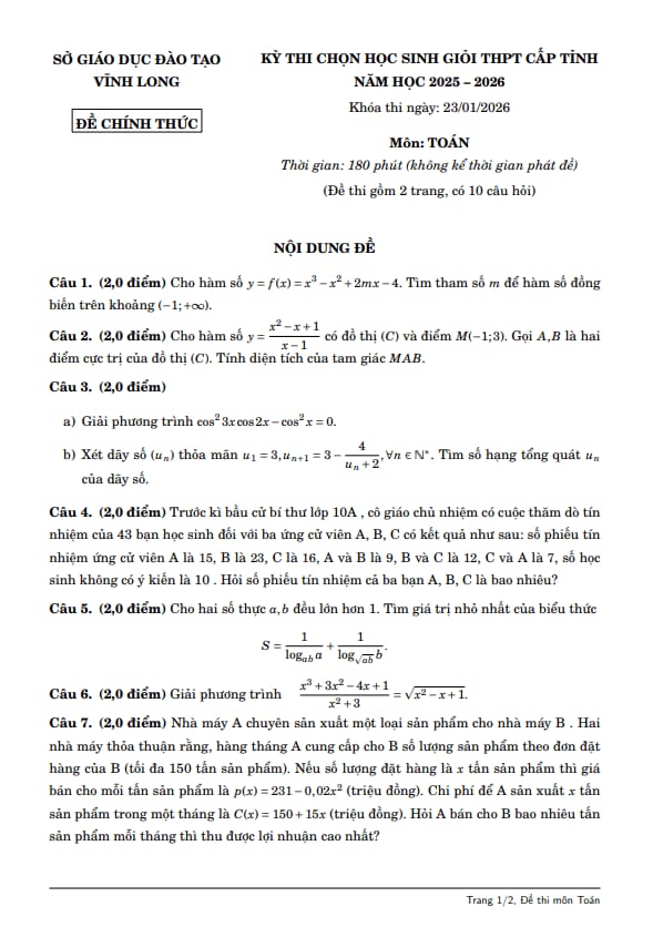 đề chọn học sinh giỏi tỉnh toán thpt năm 2025 – 2026 sở gd&đt vĩnh long