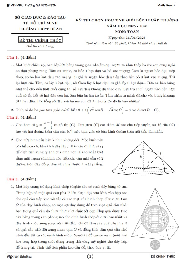 đề chọn học sinh giỏi toán 12 năm 2025 – 2026 trường thpt dĩ an – tp hcm