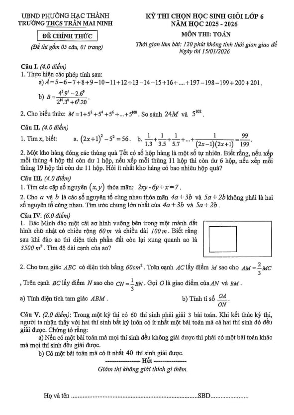đề chọn học sinh giỏi toán 6 năm 2025 – 2026 trường thcs trần mai ninh – thanh hóa