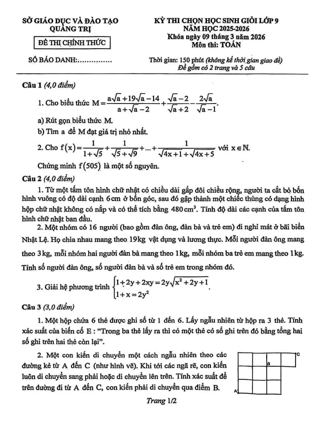đề chọn học sinh giỏi toán 9 năm 2025 – 2026 sở gd&đt quảng trị
