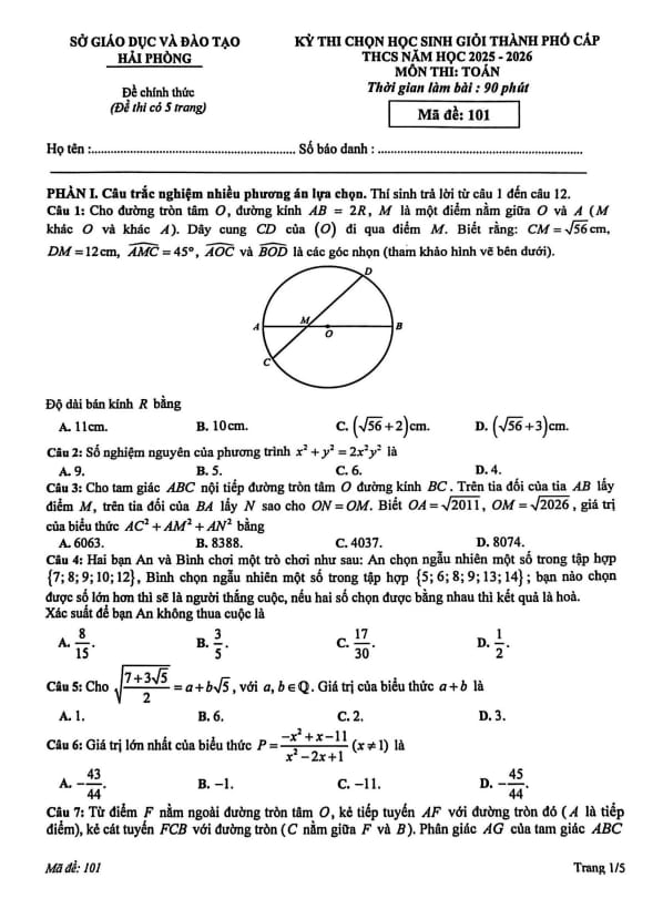 đề chọn học sinh giỏi toán thcs năm 2025 – 2026 sở gd&đt hải phòng
