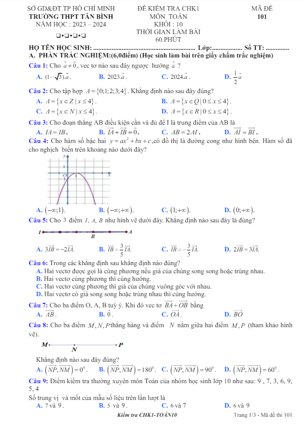 đề cuối hk1 toán 10 năm 2023 – 2024 trường thpt tân bình – tp hcm