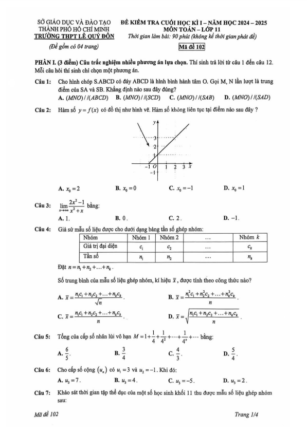 đề cuối học kì 1 toán 11 năm 2024 – 2025 trường thpt lê quý đôn – tp hcm