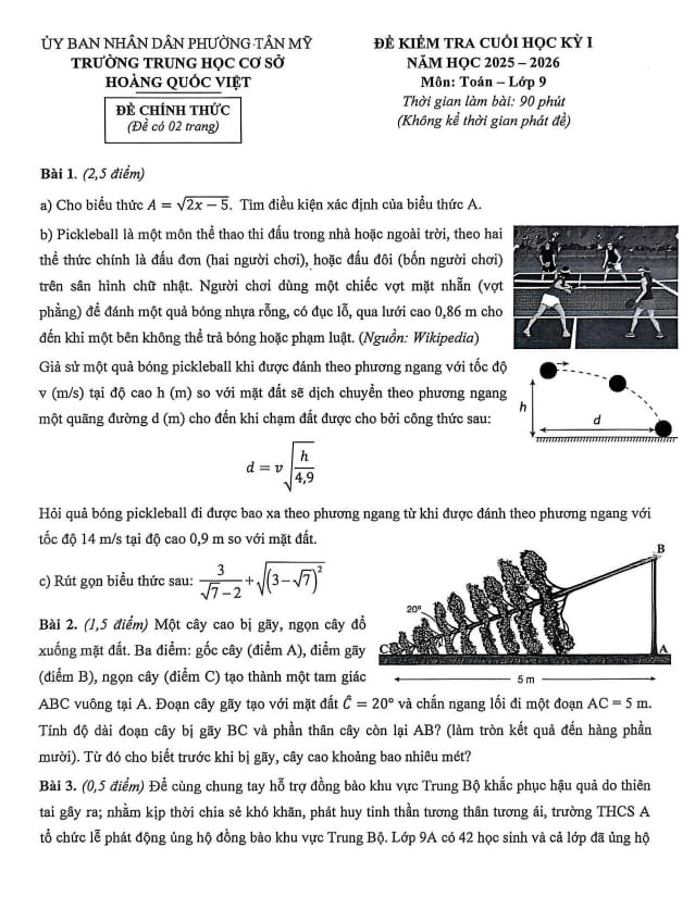 đề cuối học kỳ 1 toán 9 năm 2025 – 2026 trường thcs hoàng quốc việt – tp hcm