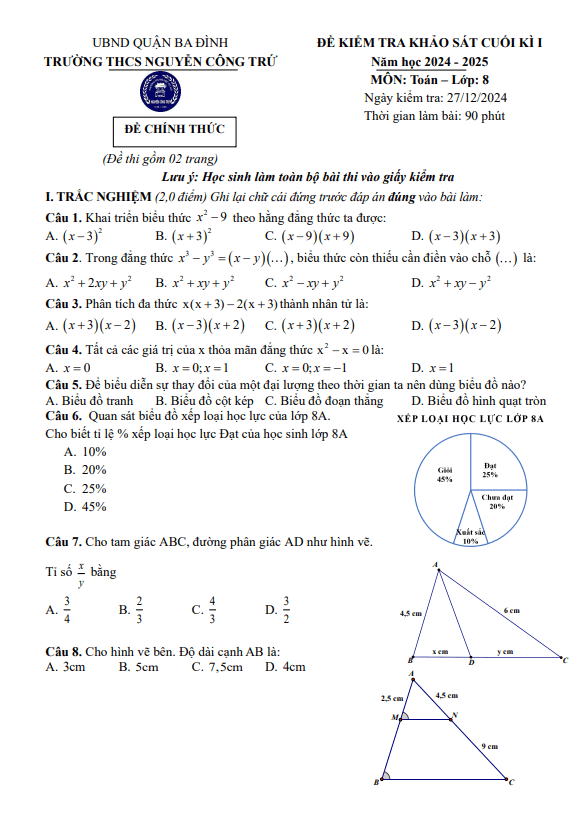 đề cuối kì 1 toán 8 năm 2024 – 2025 trường thcs nguyễn công trứ – hà nội