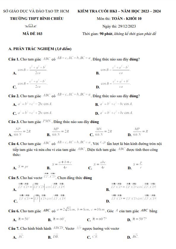 đề cuối kỳ 1 toán 10 năm 2023 – 2024 trường thpt bình chiểu – tp hcm