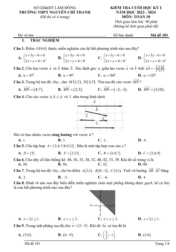 đề cuối kỳ 1 toán 10 năm 2023 – 2024 trường thpt nguyễn chí thanh – lâm đồng