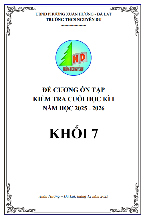đề cương cuối học kì 1 toán 7 năm 2025 – 2026 trường thcs nguyễn du – lâm đồng